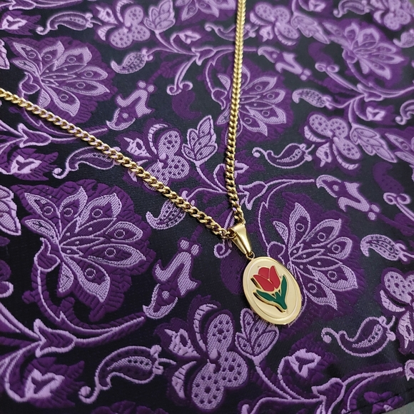 18K Gold Plated 🌹 Rose Flower Pendant with 18K Gold Plated Miami Cuban Link - Picture 7 of 13